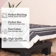 Aztec Black Woven Fabric Table Cover with Lace